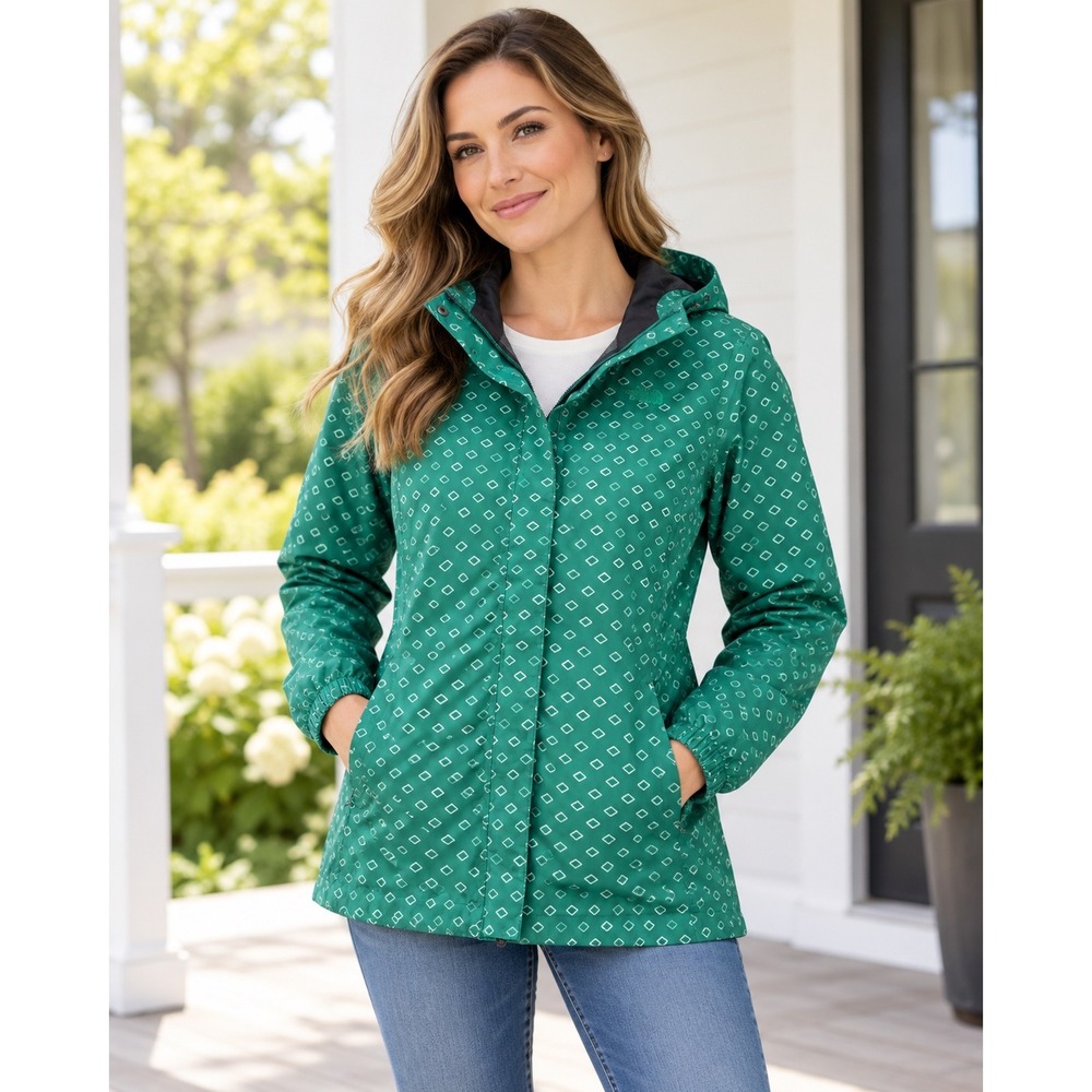 The North Face Womens Green Diamond Print DryVent Rain Jacket Large Hooded